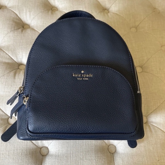 Kate Spade New York Small Navy Blue Pebbled Leather Backpack - Picture 2 of 3
